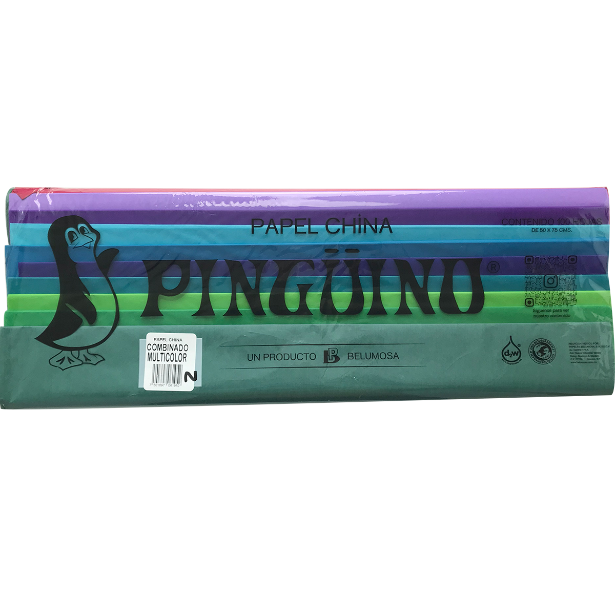 Papel China Belumosa 50x70cm Liso 100 Hojas Multicolor Pack2