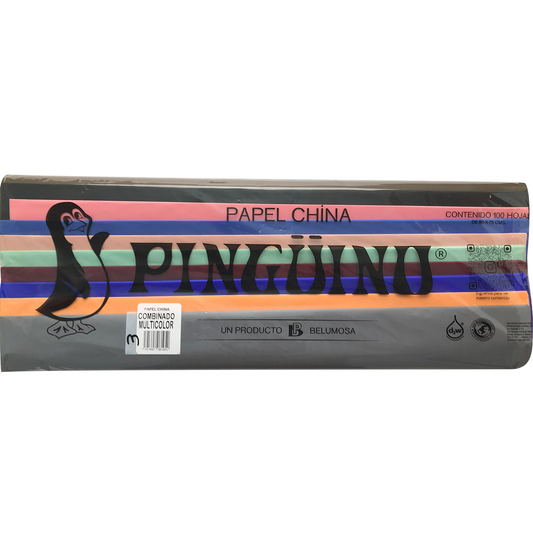 Papel China Belumosa 50x70cm Liso 100 Hojas Multicolor Pack3