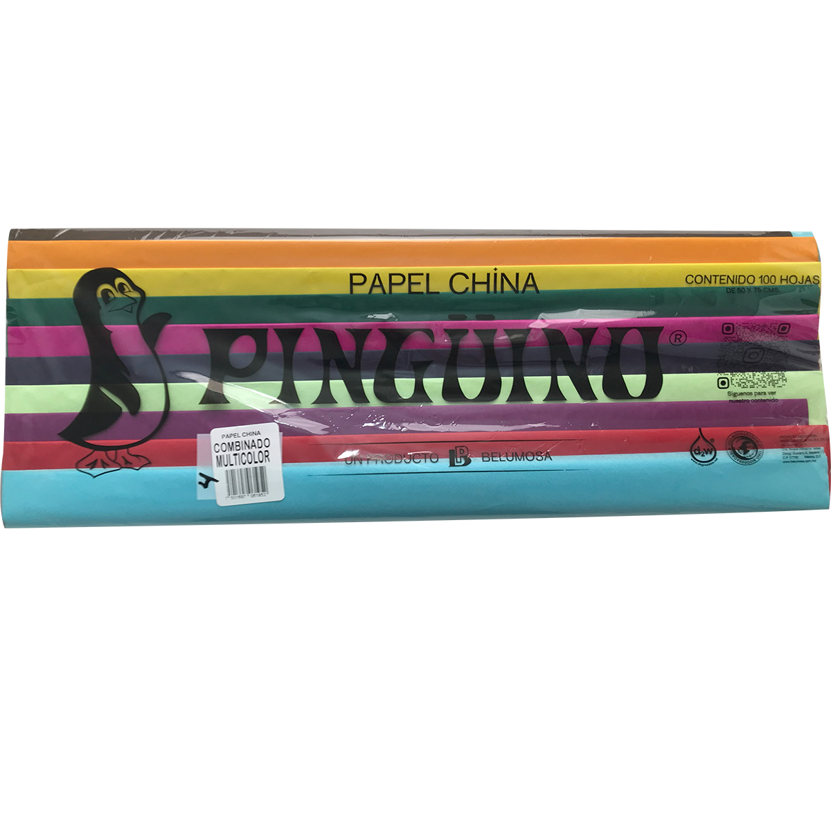 Papel China Belumosa 50x70cm Liso 100 Hojas Multicolor Pack4