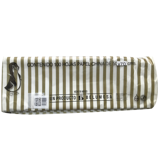 Papel China Pingüino Belumosa Bolsa C/100 Rayas Oro 50*75cms