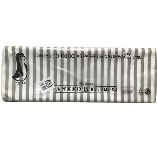 Papel China Pingüino Belumosa Bolsa C/100 Pliegos Rayas Plata 50*75cm