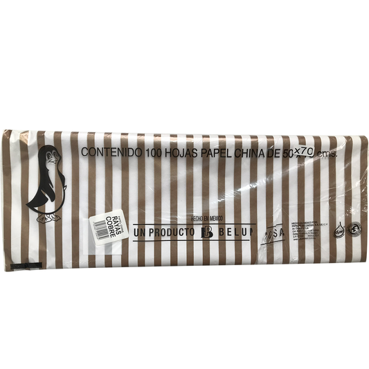 Papel China Pingüino Belumosa Bolsa C/100 Pliegos Raya Cobre 50*75cm