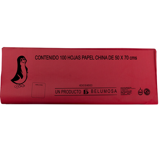 Papel China Pingüino Belumosa Bolsa C/100 Pliegos Rojo Navidad 75*50cm