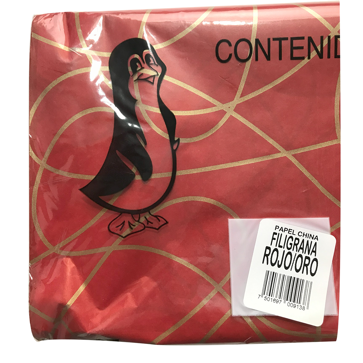Papel China Pingüino Belumosa Bolsa C/100 Pliegos Filigrana Rojo Oro 50*75cm