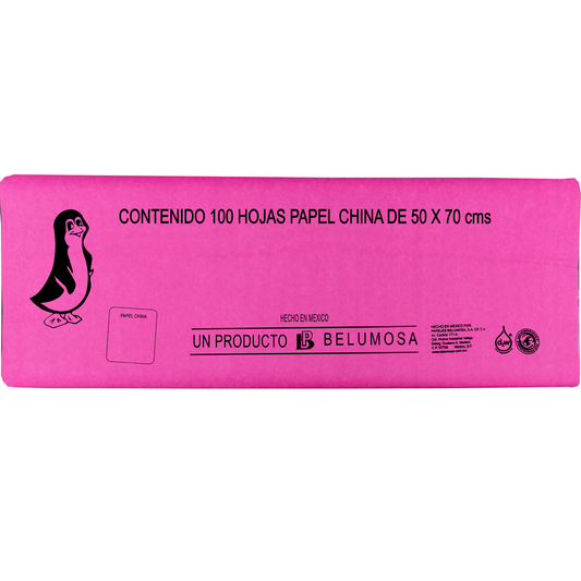 Papel China Pingüino Belumosa Bolsa C/100 Carpetas Rosa Mexicano 75*50cm