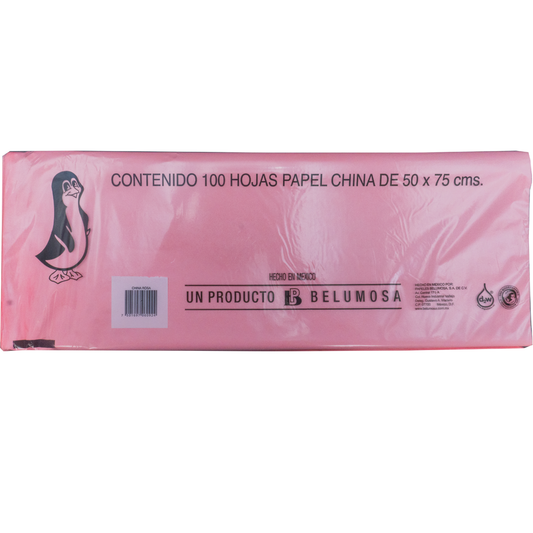 Papel China Pingüino Belumosa Bolsa C/100 Pliegos Rosa 75*50cm