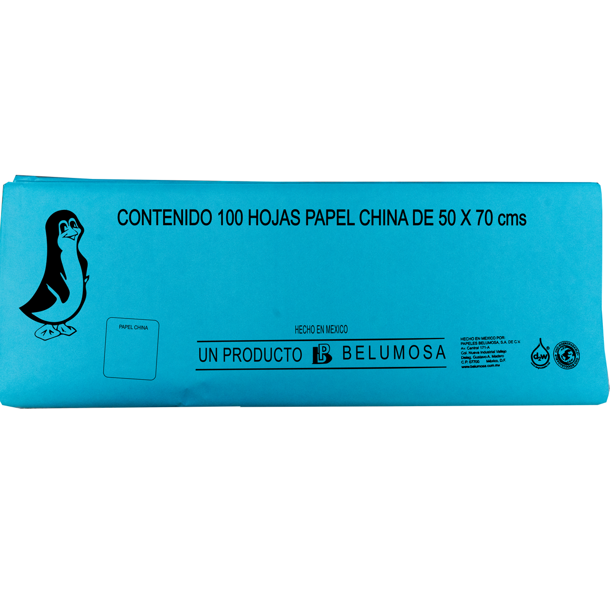 Papel China Pingüino Belumosa Bolsa C/100 Carpeta Turquesa 75*50cm