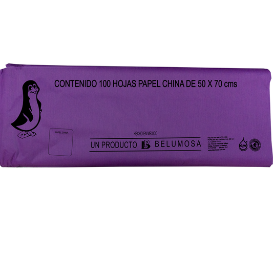 Papel China Pingüino Belumosa Bolsa C/100 Pliegos Uva 75*50cm