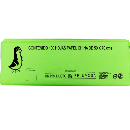 Papel China Pingüino Belumosa Bolsa C/100 Carpeta Verde Limon 75*50cm