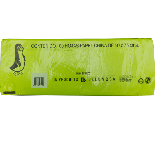 Papel China Pingüino Belumosa Bolsa C/100 Pliegos Verde Manzana 75*50cm