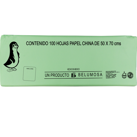 Papel China Pingüino Belumosa Bolsa C/100 Pliegos Verde Pistache 75*50cm