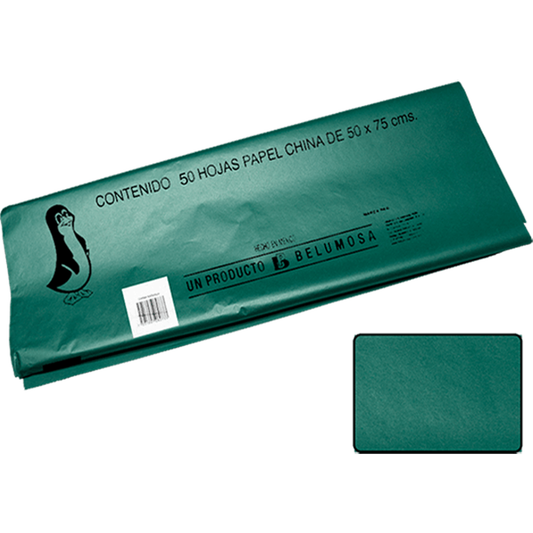 Papel China Pingüino Belumosa Bolsa C/100 Pliego Verde Perla 50*75cm