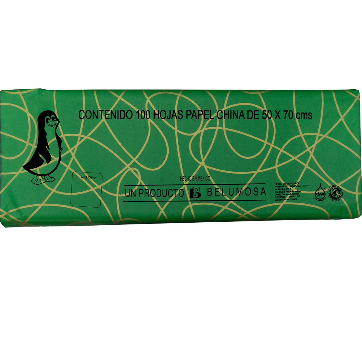 Papel China Pingüino Belumosa Bolsa C/100 Pliegos Filigrana Verde Oro 50*75cm