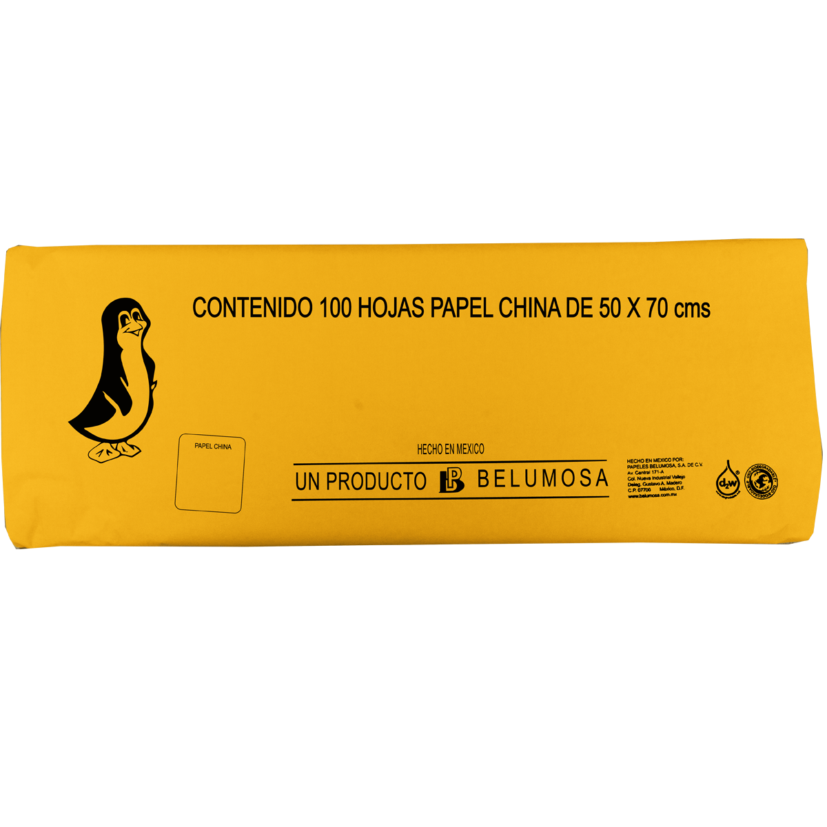 Papel China Pingüino Belumosa Bolsa C/100 Carpetas Amarillo Huevo 75*50cm