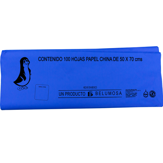 Papel China Pingüino Belumosa Bolsa C/100 Pliegos Azul Victoria 75*50cm