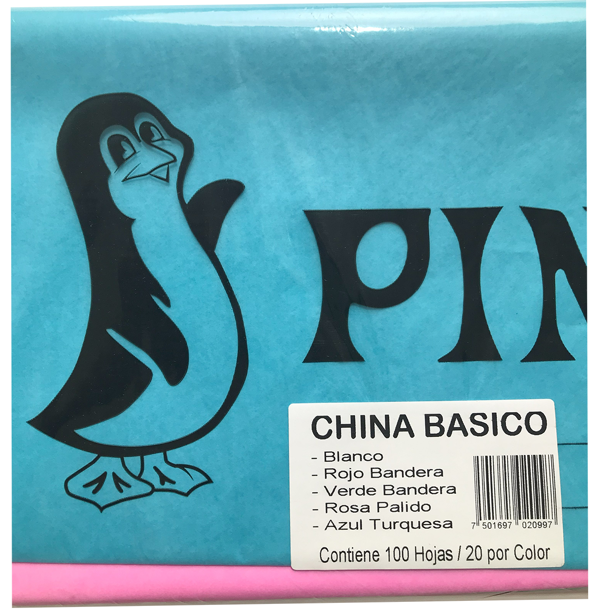 Papel China Pingüino Bolsa C/100 Pliegos Combinados Colores Basicos
