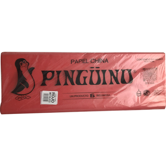 Papel China Pingüino Bolsa C/100 Pliegos Rojo Metalico
