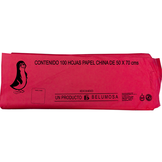 Papel China Pingüino Belumosa Bolsa C/100 Carpeta Rojo Bandera 75*50cm