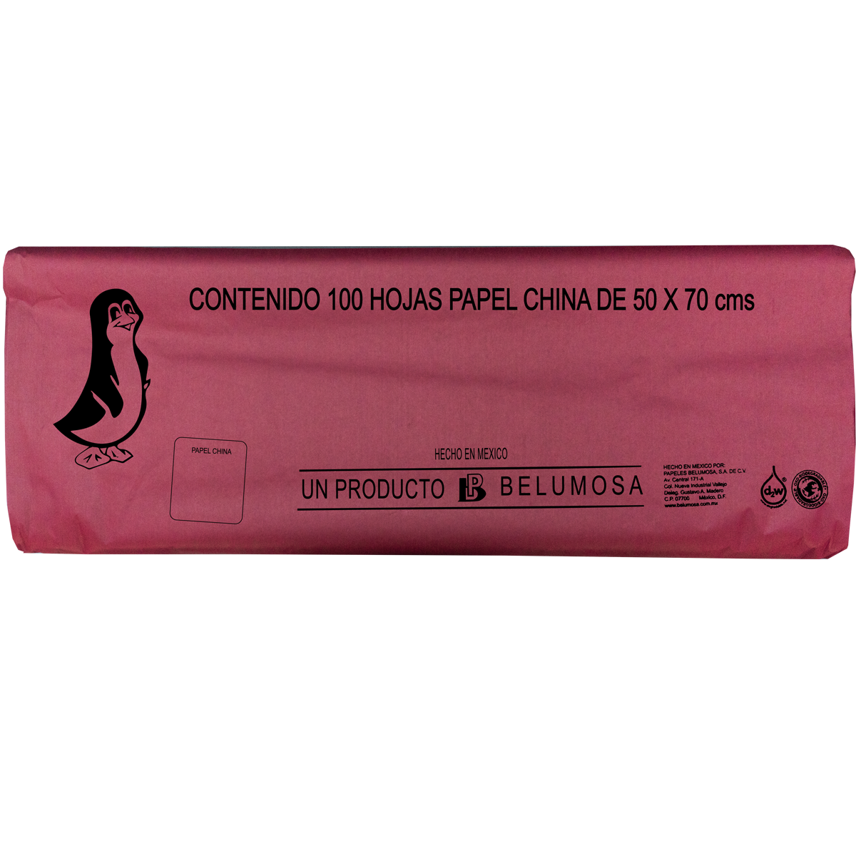 Papel China Pingüino Belumosa Bolsa C/100 Pliegos Rojo Burdeos 75*50cm