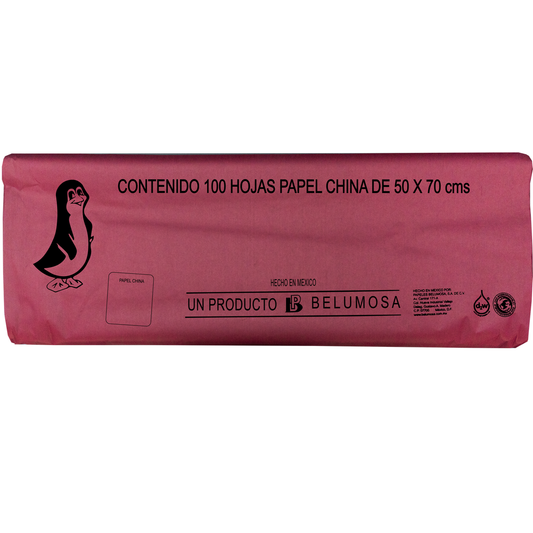 Papel China Pingüino Belumosa Bolsa C/100 Pliegos Rojo Burdeos 75*50cm