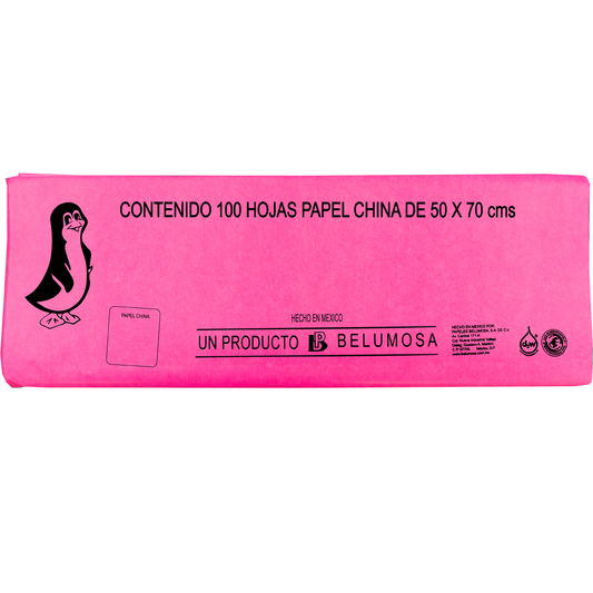 Papel China Pingüino Belumosa Bolsa C/100 Pliegos Rosa Fosforescente 50*75cm
