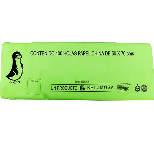 Papel China Pingüino Belumosa Bolsa C/100 Pliegos Verde Fosforescente 50*75cm