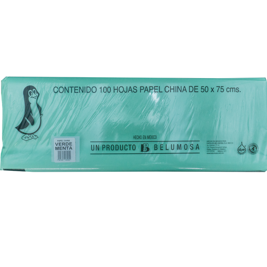 Papel China Pingüino Belumosa Bolsa C/100 Pliegos Verde Menta 75*50cm
