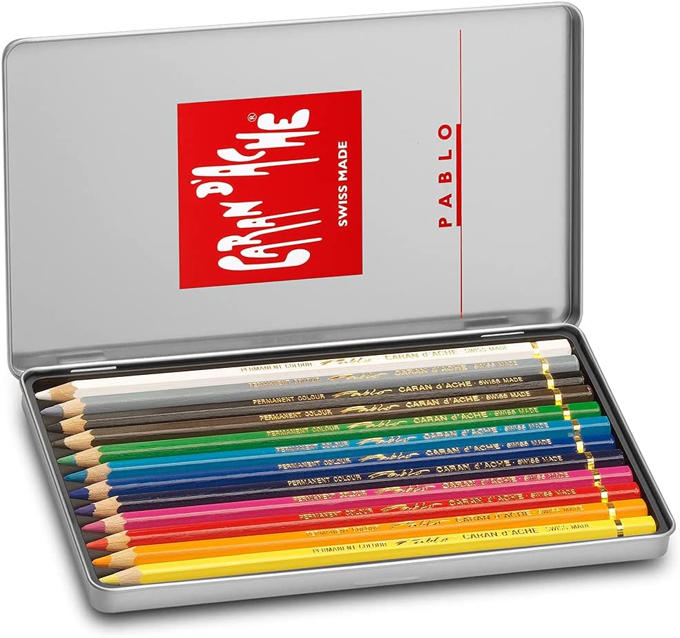 Lapiz Caran D'ache Pablo Estuche De Metal Caja Con 12 Piezas.